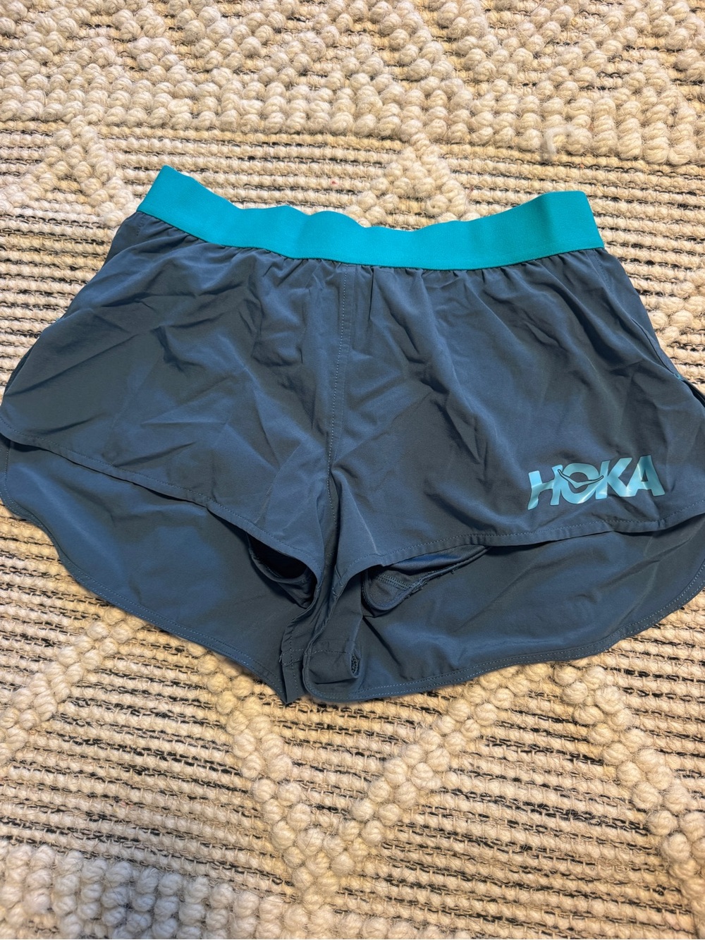 Hoka One One Teal-Waistband Dark Gray Women's Athletic Shorts
